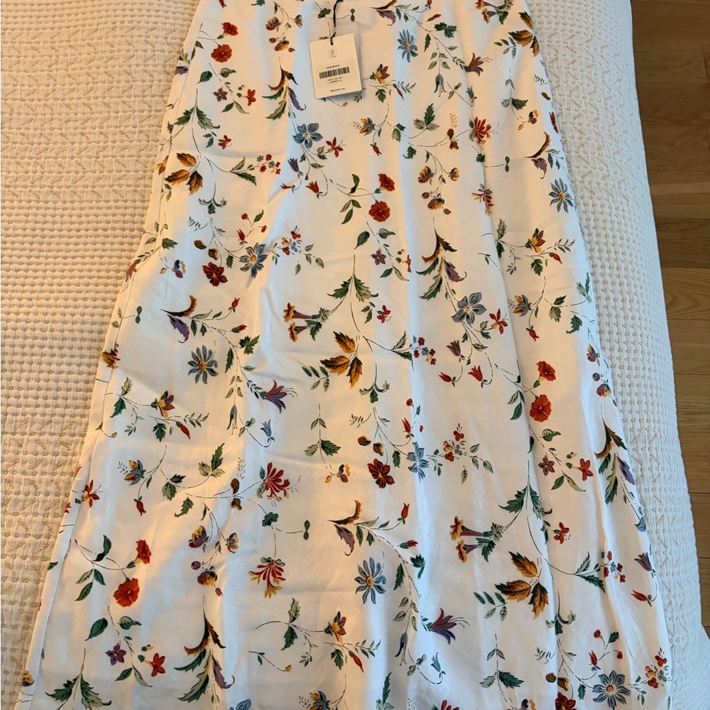 Reformation White Floral Linen Midi Skirt